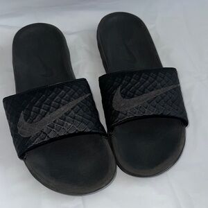 Nike Black Slide Sandals with Dark Gray Swoosh